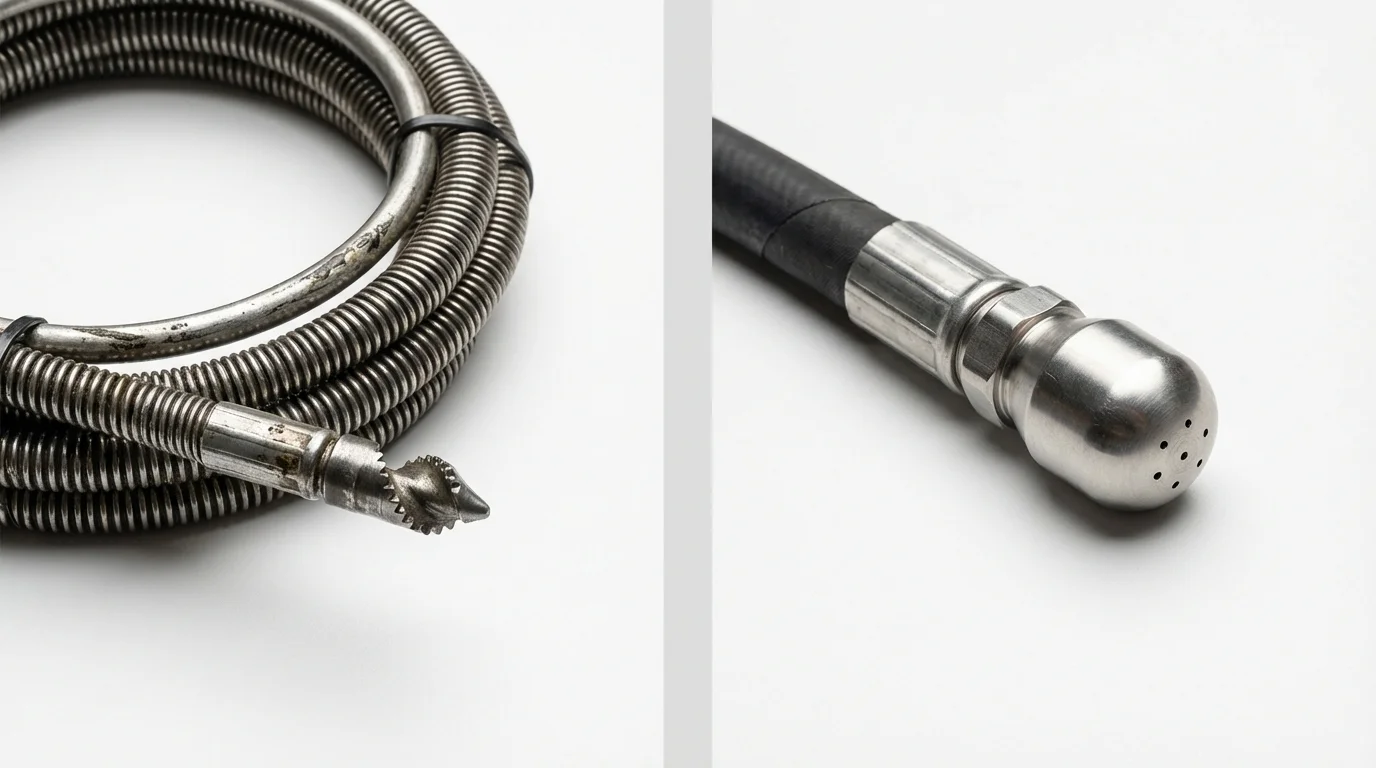 Drain snake cable and hydro jetting nozzle used for drain cleaning in Shavertown, PA