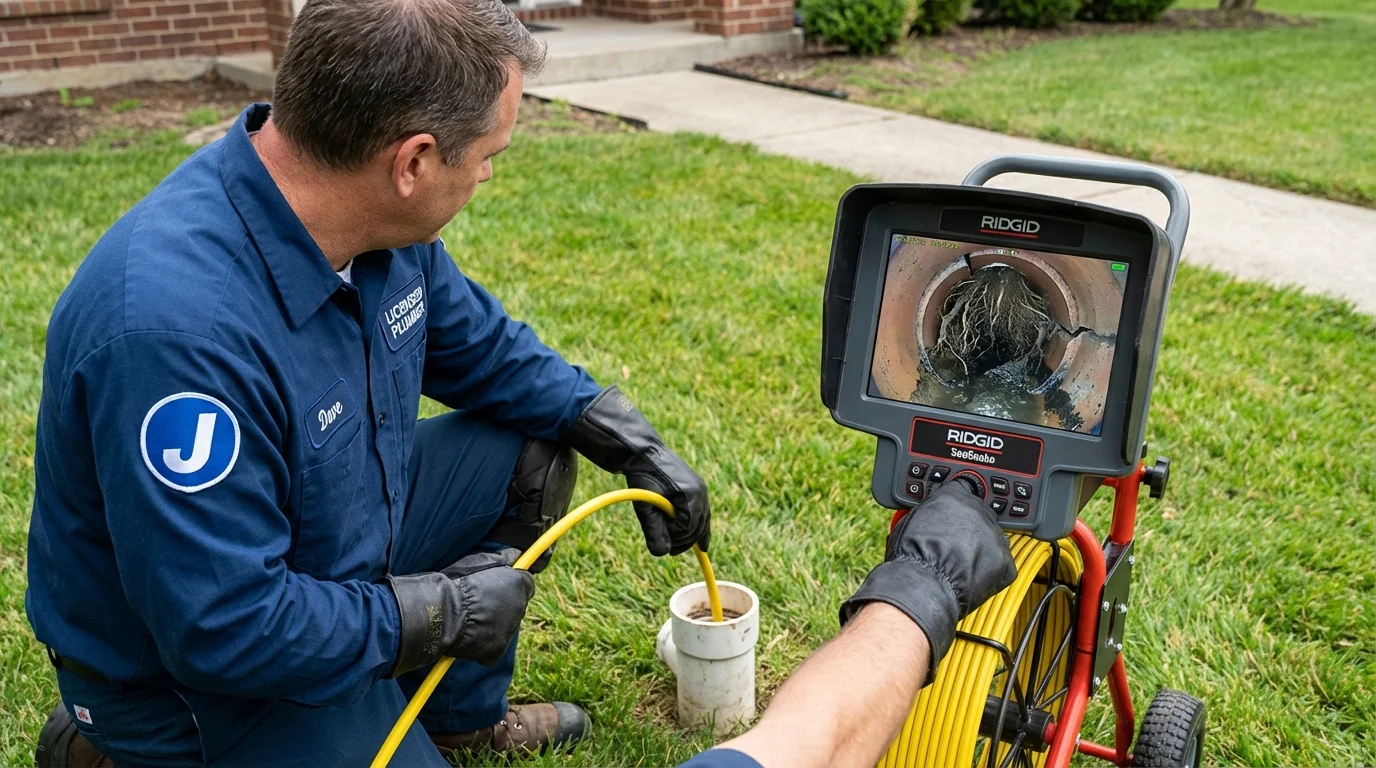 Sewer camera inspection being performed by Johns Plumbing LLC in Shavertown