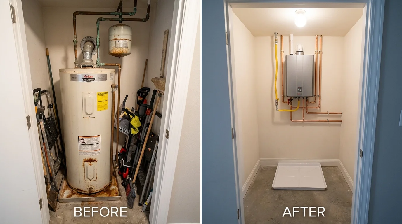Tank water heater versus wall-mounted tankless unit comparison for Shavertown, PA homeowners