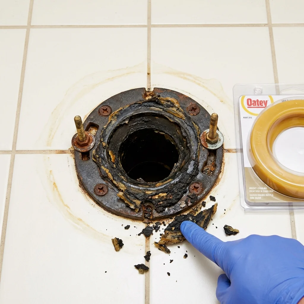 Failed wax ring showing water seepage at the base of a toilet in a Shavertown, PA home