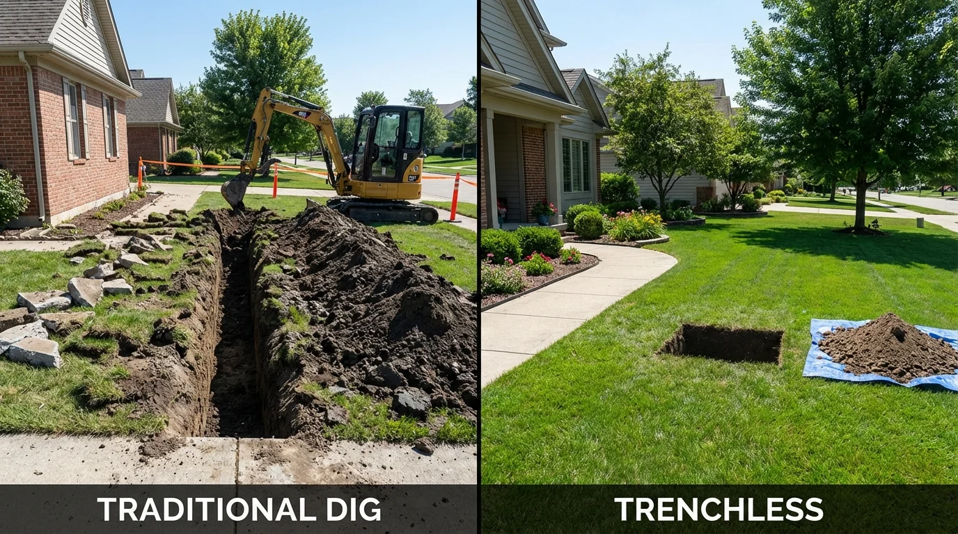 Trenchless sewer repair with minimal yard damage versus traditional excavation in Shavertown, PA